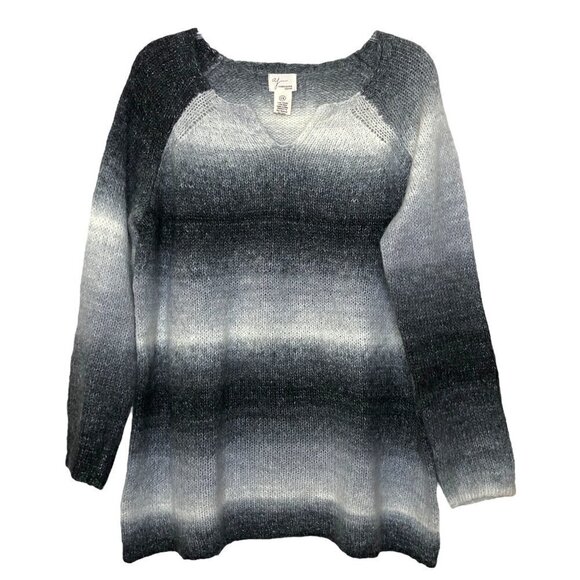 Andrea JOVINE Wool Blend Gray & White Ombre V-Neck Long Sleeve Sweater - Size 1X - Picture 1 of 4